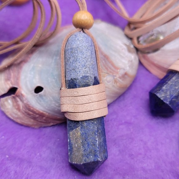 Leather Wrapped Lapis Lazuli Pendant - Picture 3 of 5